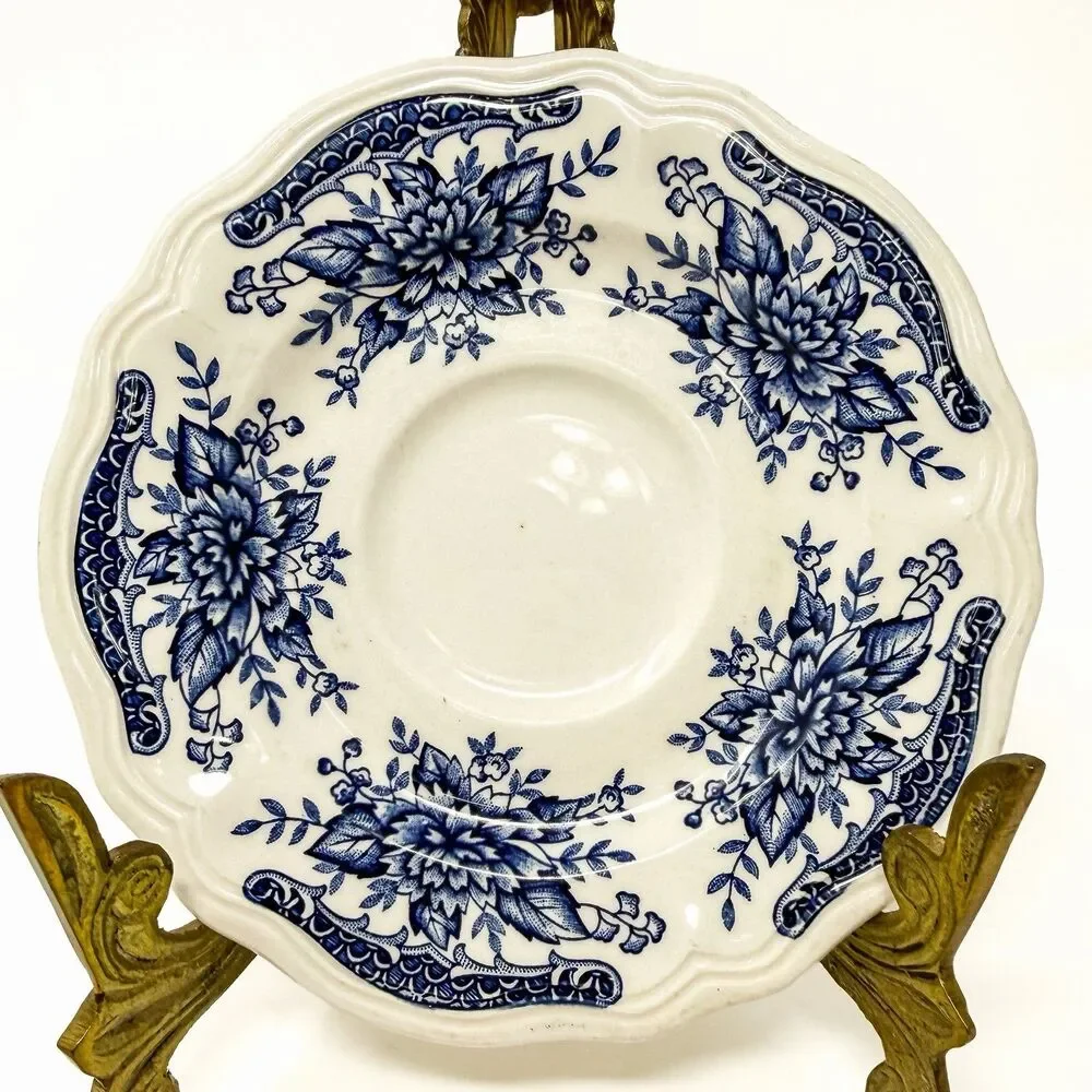 Vintage Blue Carnation Ironstone Saucer Japan Blue White English Country Decor